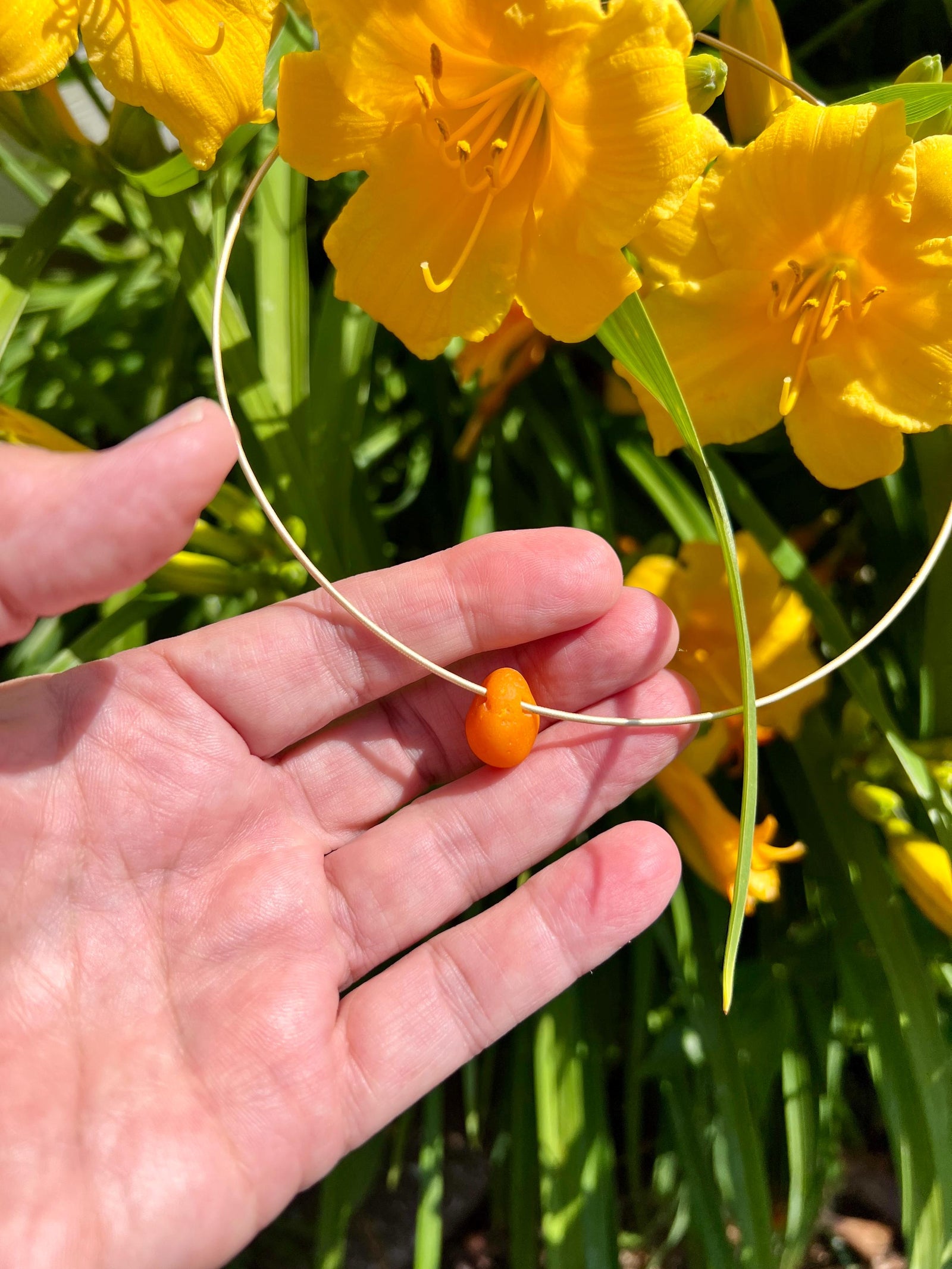 Rare Orange Sea Glass Choker: Caribbean Milk Glass, Stainless Steel