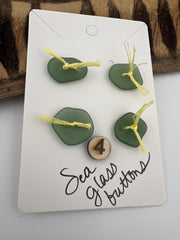 Caribbean Sea Glass Buttons, Hand Drilled Embellishments, Set of 4