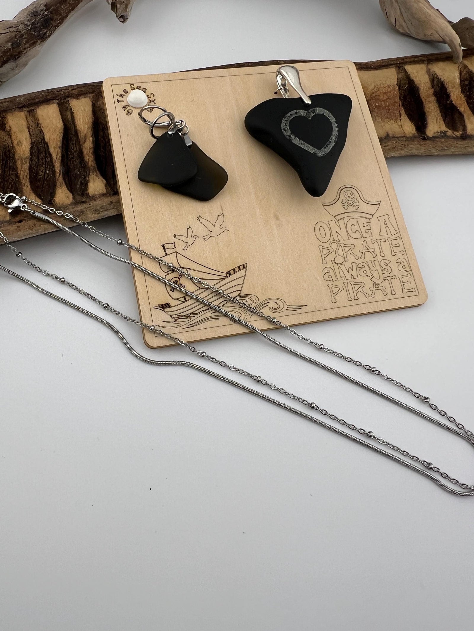 Rare Black Sea Glass Pirate Pendant & Earrings: Caribbean Treasure Gift Set