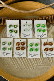 Caribbean Sea Glass Buttons, Hand Drilled Embellishments, Set of 4