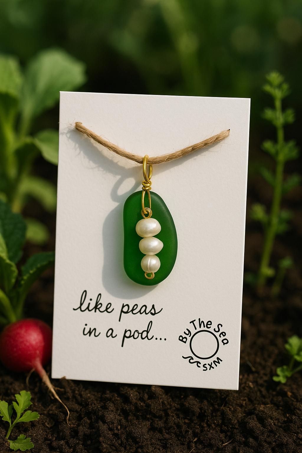Sea Glass Peas in a Pod Necklace, Personalized 2 3 4 Pea Family Necklace, Pearl or Glass Beads, Mother Grandma Gift