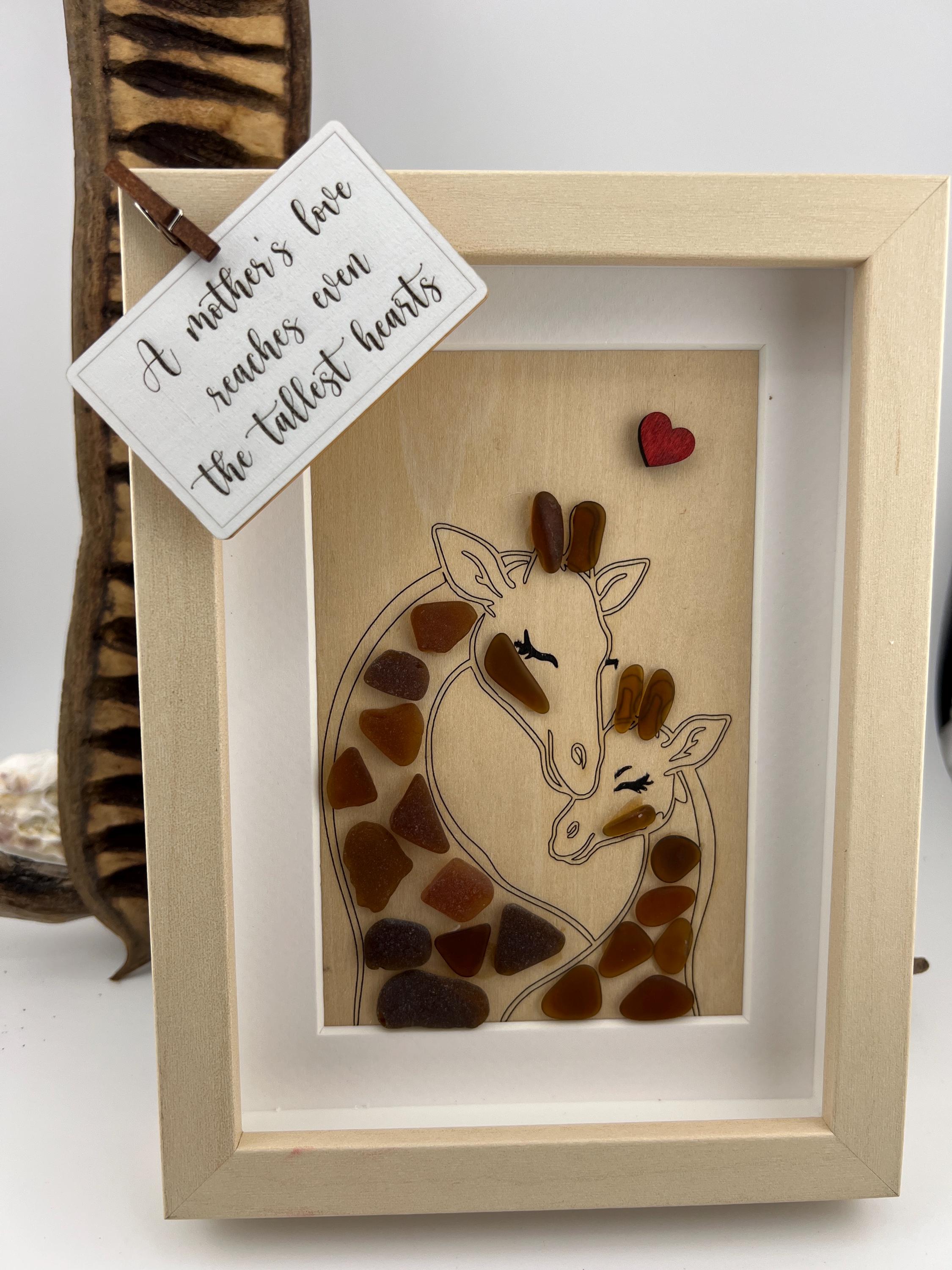 Sea Glass Giraffe Art: Mom & Baby Keepsake - Framed Animal Nursery Decor Gift