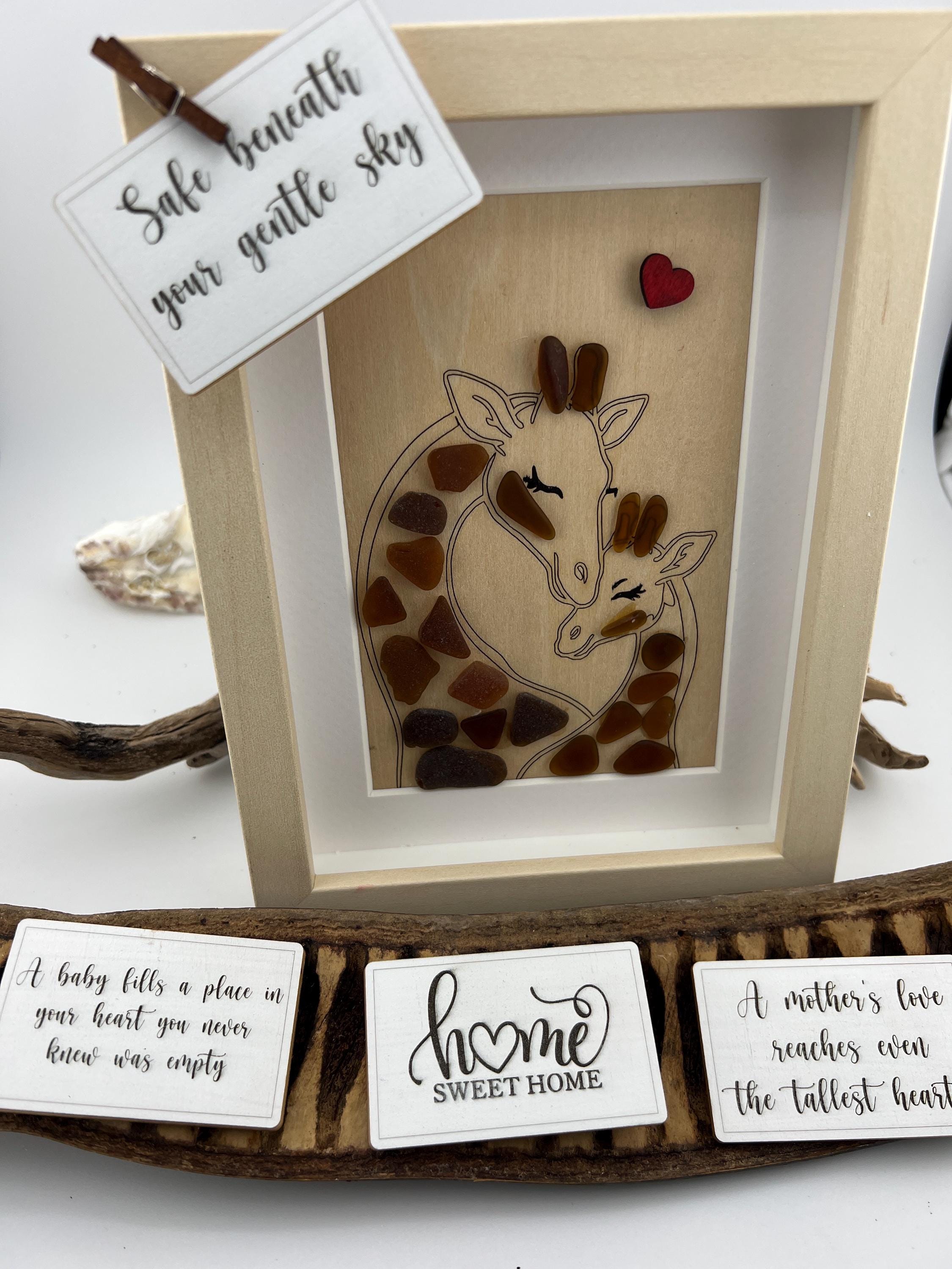 Sea Glass Giraffe Art: Mom & Baby Keepsake - Framed Animal Nursery Decor Gift