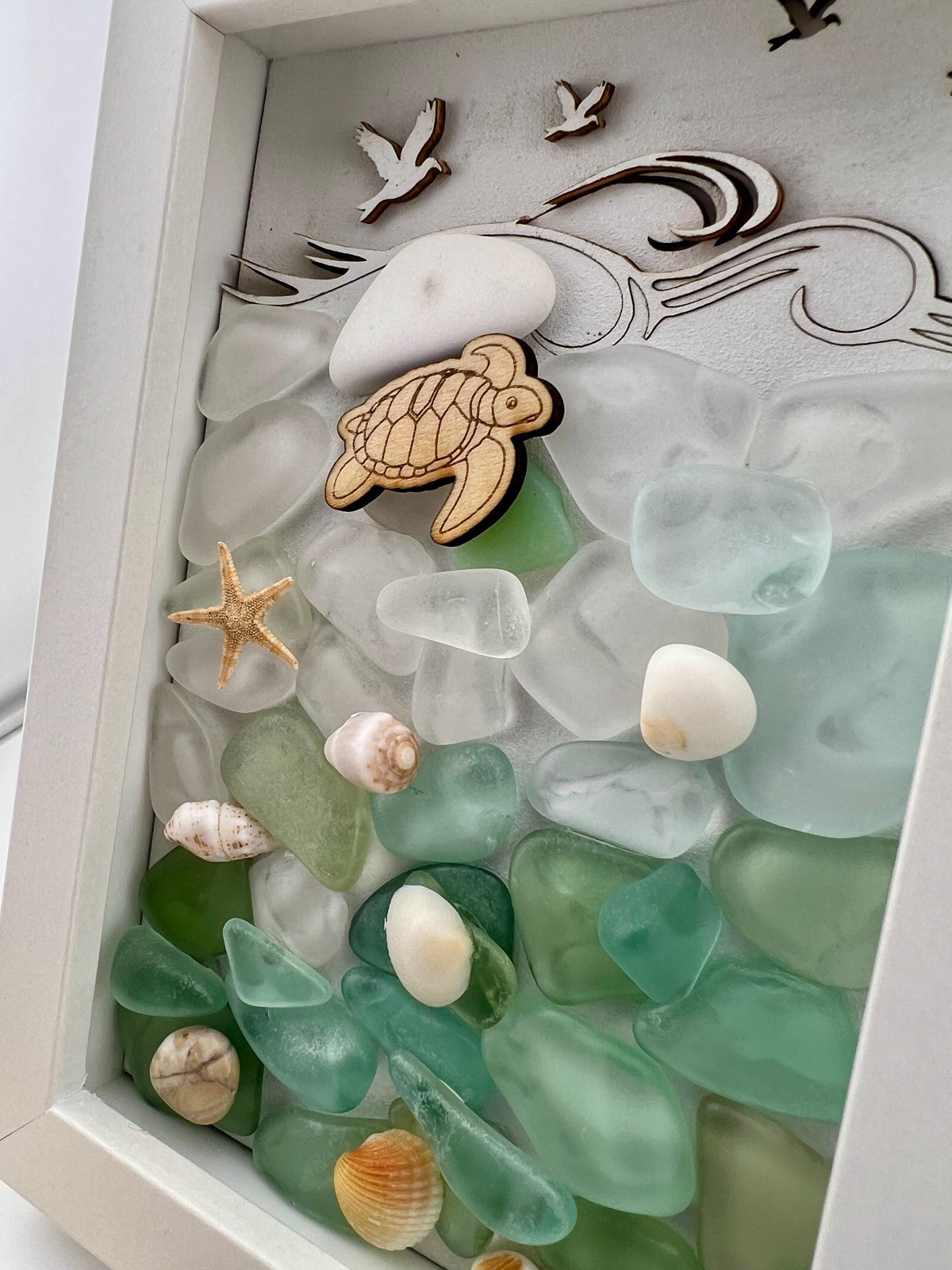 Sea Glass Mosaic Art – Sea Turtle, Framed Coastal Decor (4.5" x 6")