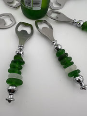 Personalized Sea Glass Bottle Opener: Handcrafted Caribbean Barware Unique Friend Christmas Gift