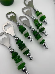Personalized Sea Glass Bottle Opener: Handcrafted Caribbean Barware Unique Friend Christmas Gift