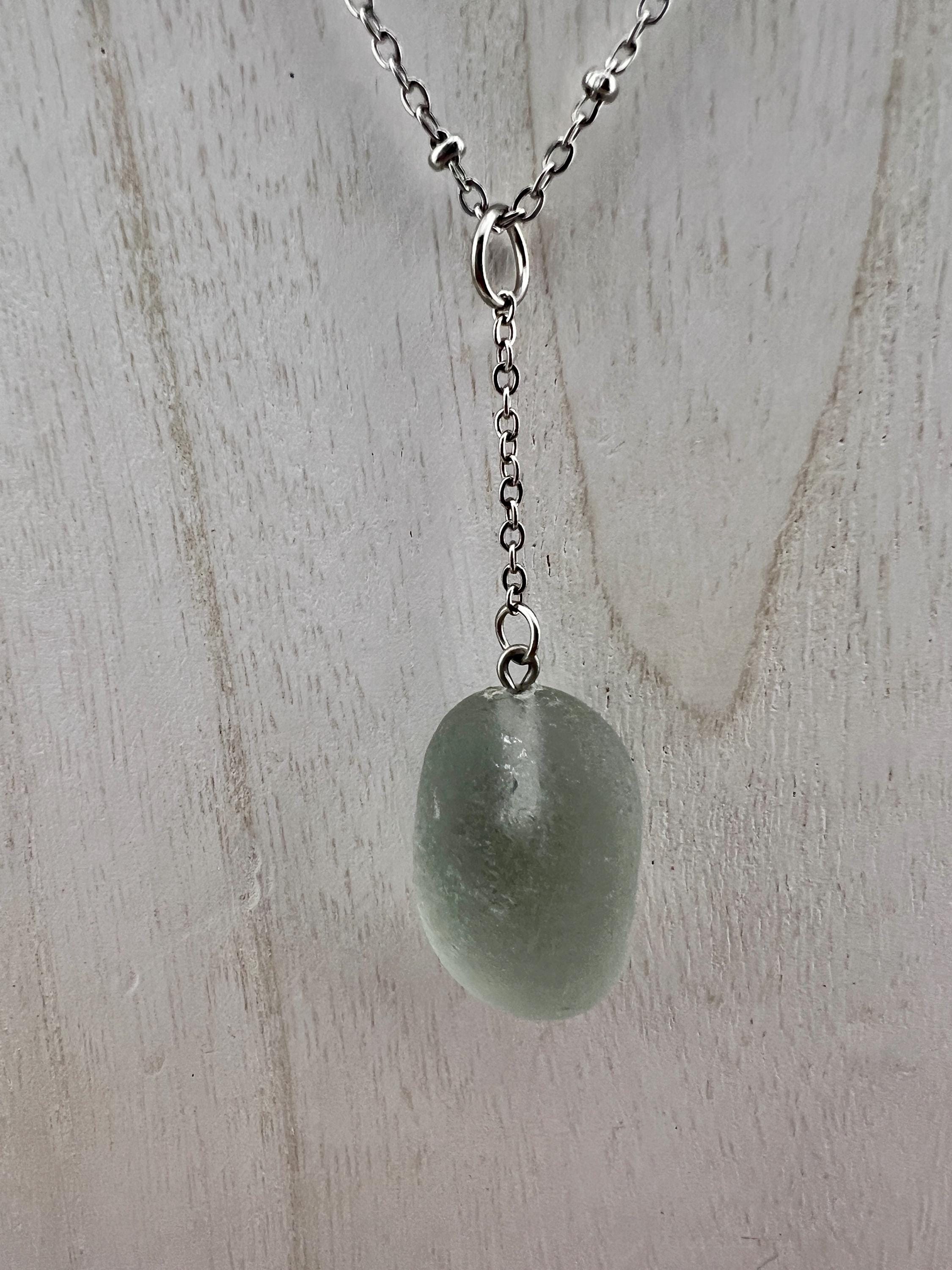 Caribbean Smoke Sea Glass Necklace: Rare Beach Glass Pendant