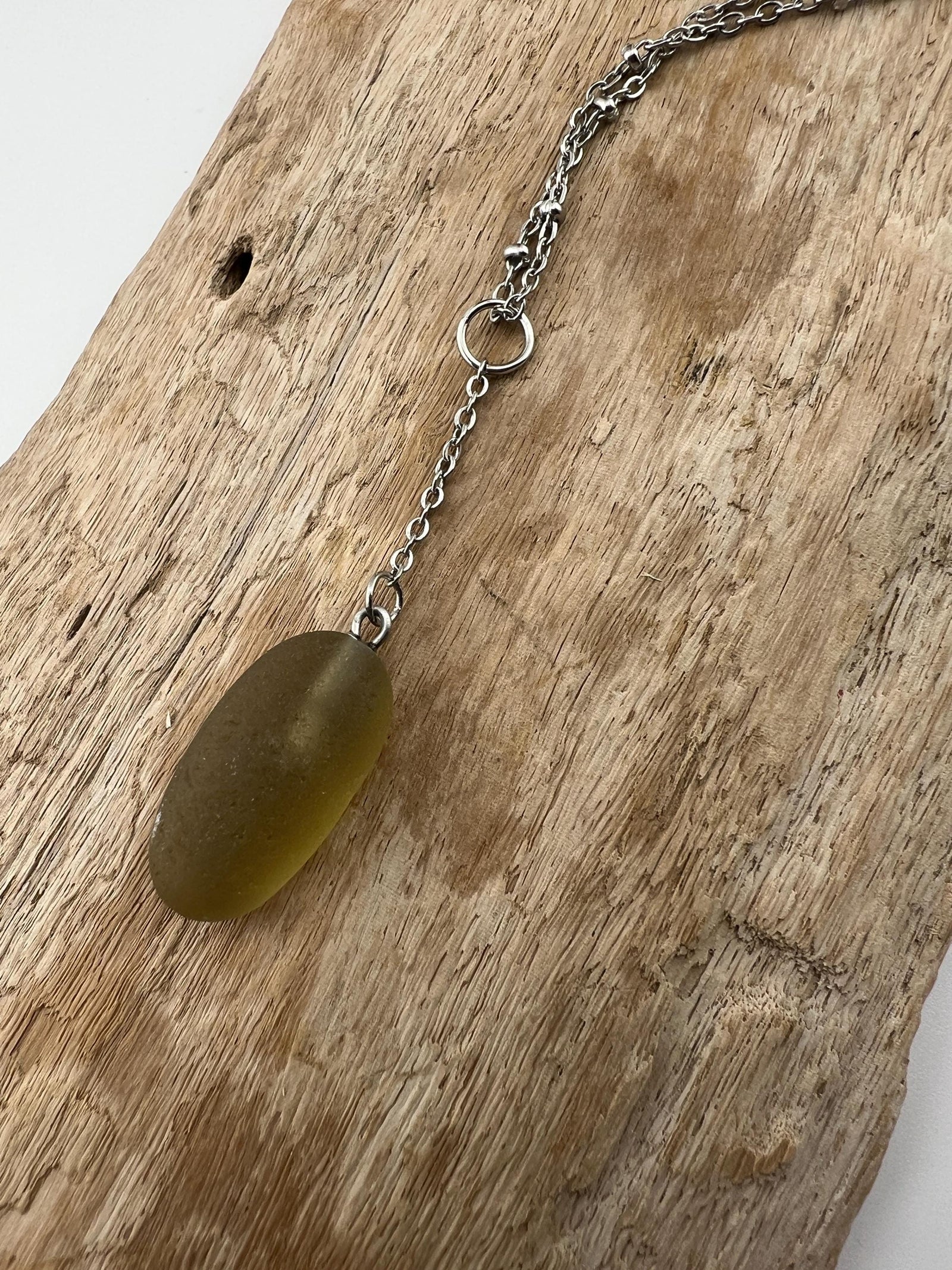 Caribbean Smoke Sea Glass Necklace: Rare Beach Glass Pendant