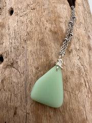 Rare Mint Milk Glass Sea Glass Jewelry Set: Vintage Necklace & Earrings