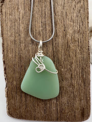 Rare Mint Milk Glass Sea Glass Necklace: Hand-Wrapped Caribbean Pendant