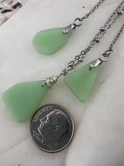 Rare Mint Milk Glass Sea Glass Jewelry Set: Vintage Necklace & Earrings
