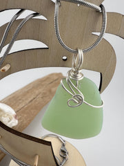 Rare Mint Milk Glass Sea Glass Necklace: Hand-Wrapped Caribbean Pendant