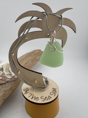 Rare Mint Milk Glass Sea Glass Necklace: Hand-Wrapped Caribbean Pendant