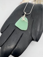 Rare Mint Milk Glass Sea Glass Necklace: Hand-Wrapped Caribbean Pendant