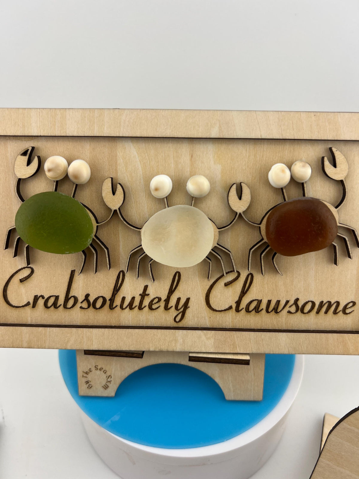 Authentic Caribbean Sea Glass Crab Art | Crabsolutely Clawsome Coastal Decor | Handmade Beach House Gift with Display Easel