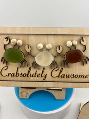 Authentic Caribbean Sea Glass Crab Art | Crabsolutely Clawsome Coastal Decor | Handmade Beach House Gift with Display Easel