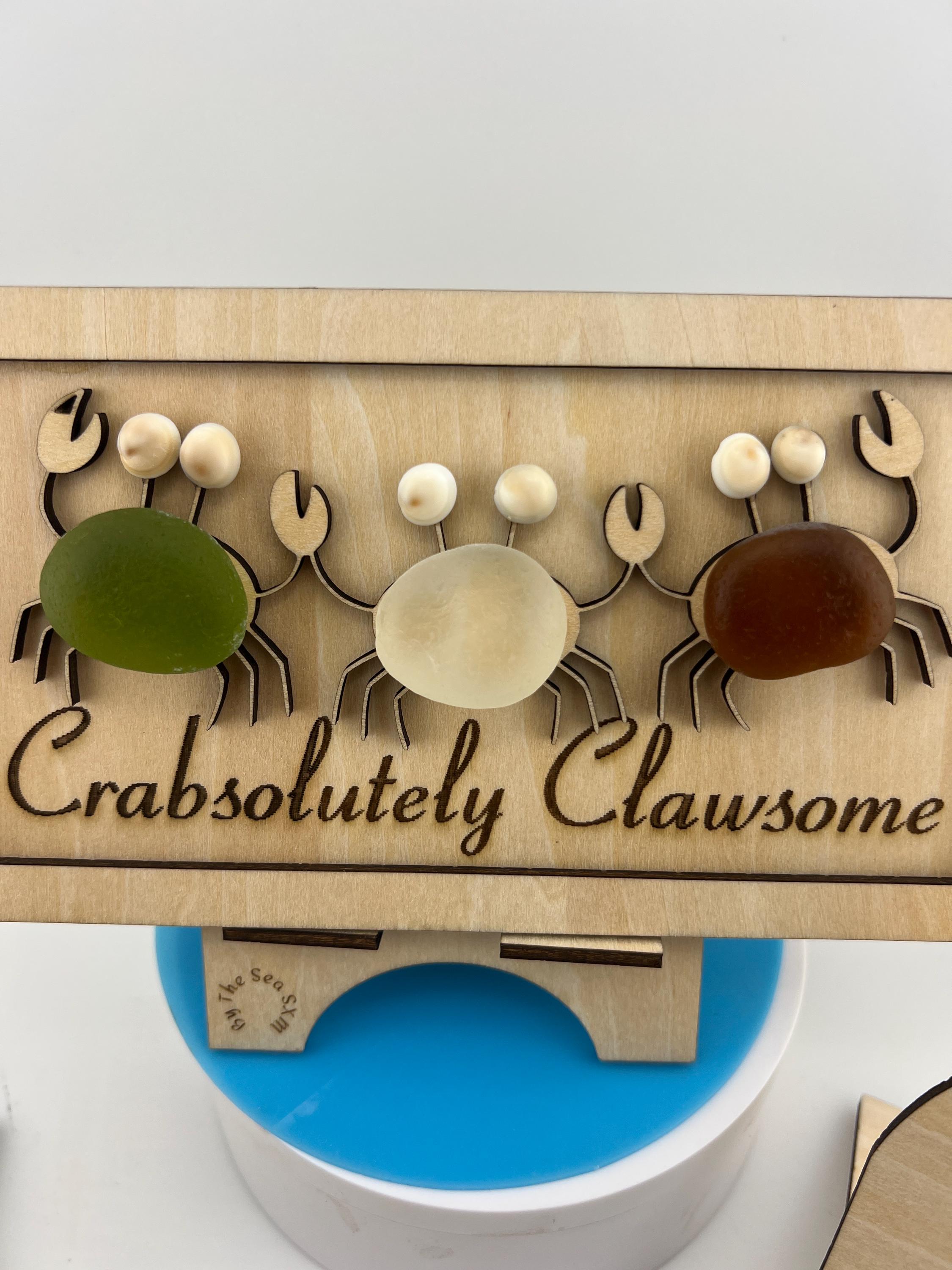Authentic Caribbean Sea Glass Crab Art | Crabsolutely Clawsome Coastal Decor | Handmade Beach House Gift with Display Easel
