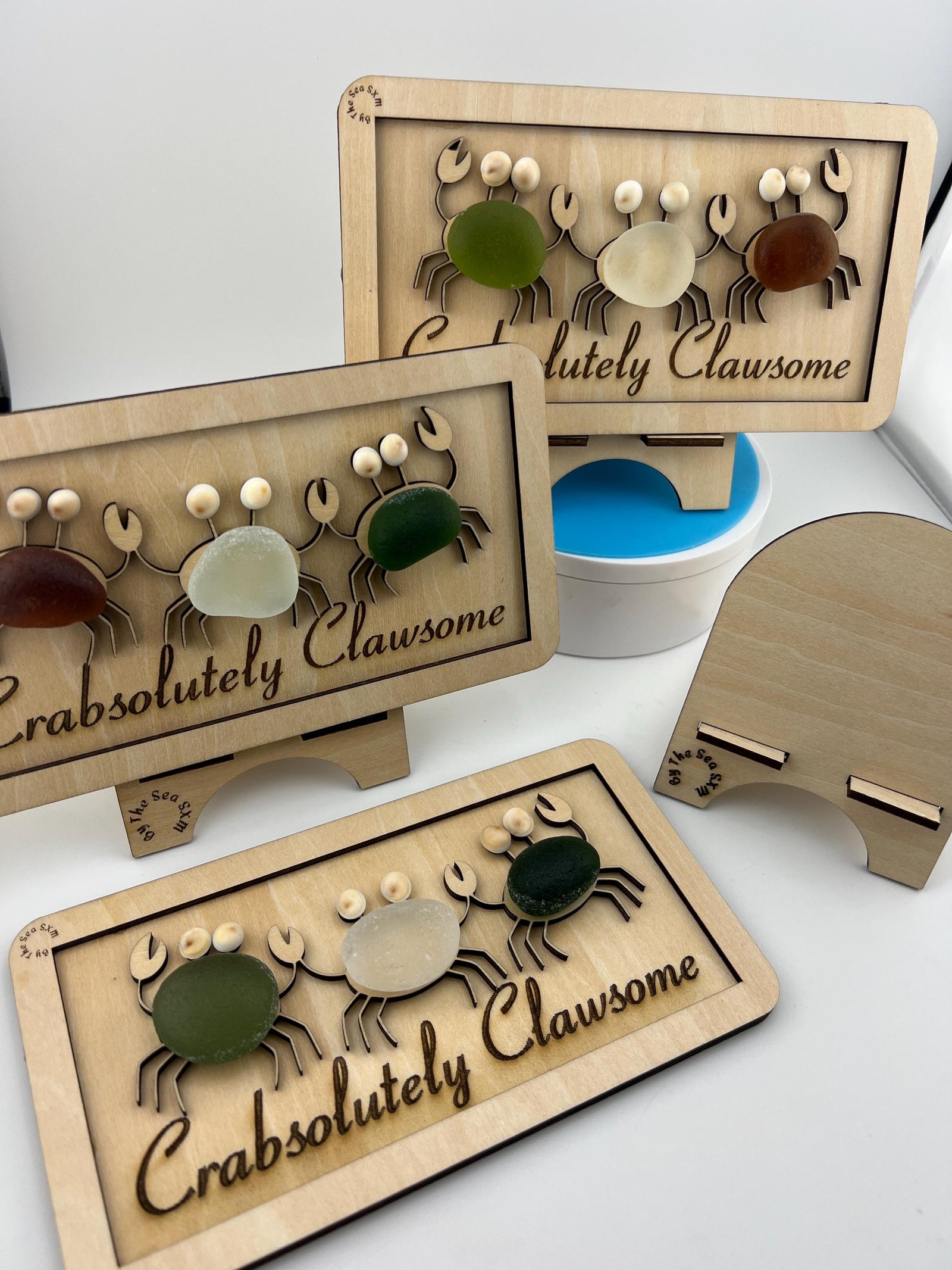 Authentic Caribbean Sea Glass Crab Art | Crabsolutely Clawsome Coastal Decor | Handmade Beach House Gift with Display Easel
