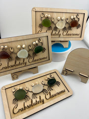 Authentic Caribbean Sea Glass Crab Art | Crabsolutely Clawsome Coastal Decor | Handmade Beach House Gift with Display Easel