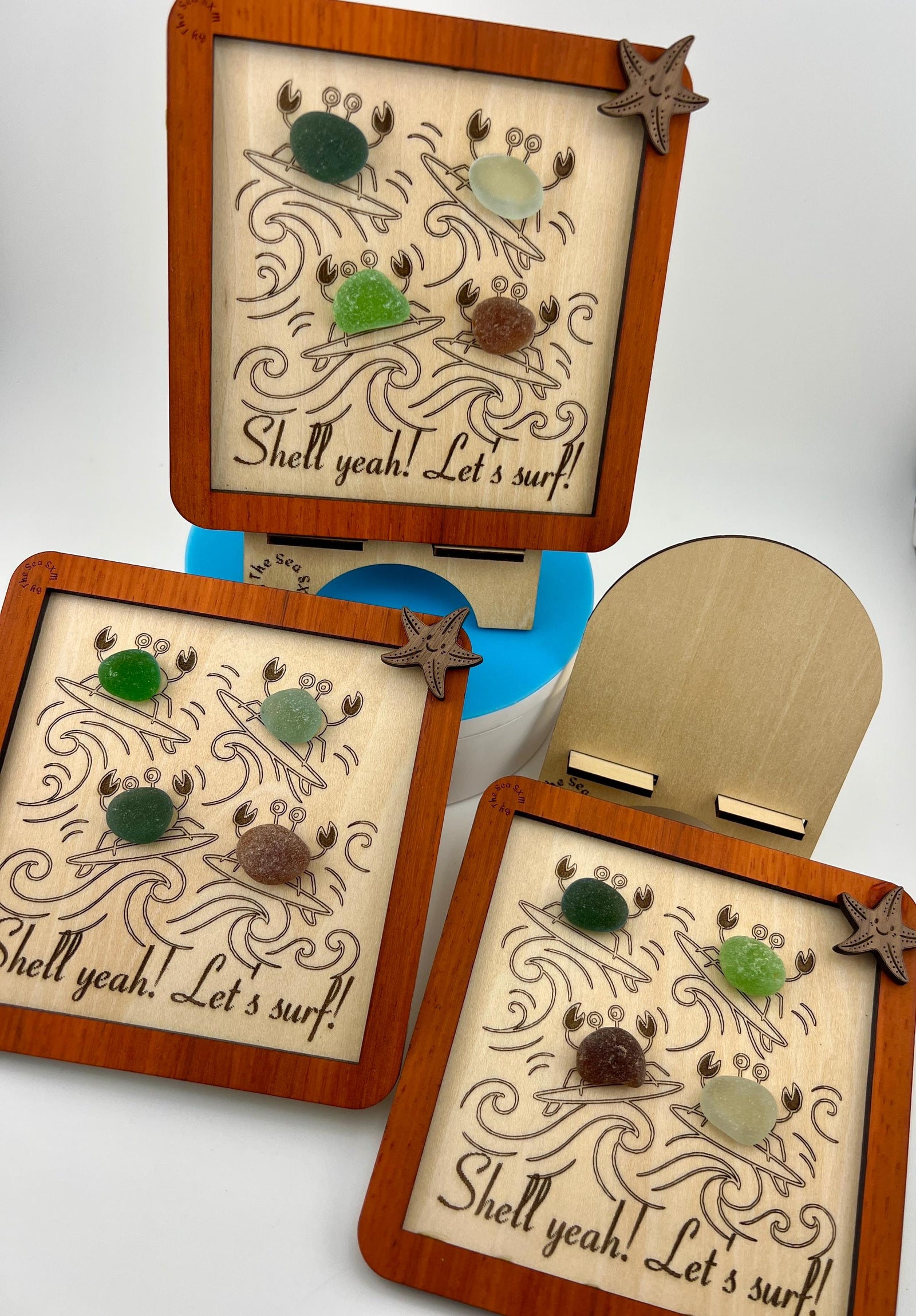 Authentic Caribbean Sea Glass Crab Art | Crabsolutely Clawsome Coastal Decor | Handmade Beach House Gift with Display Easel