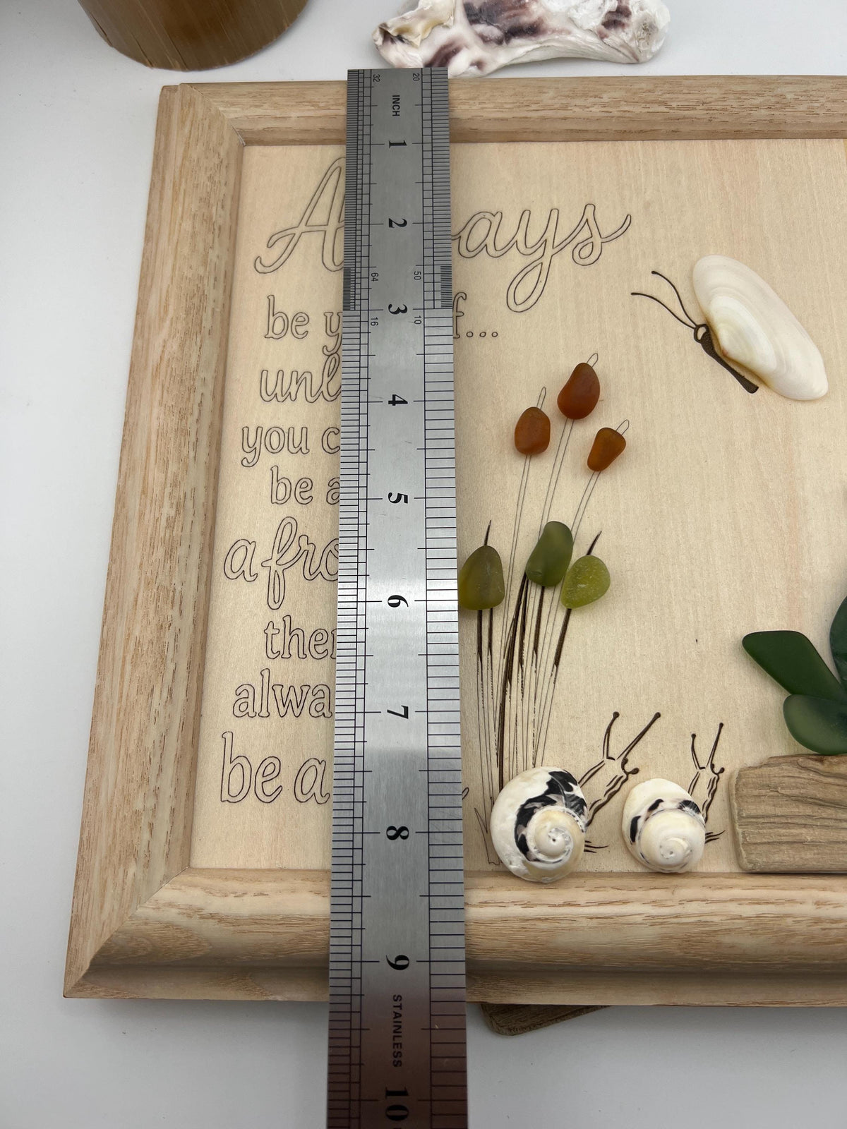 Sea Glass Frog Art – Whimsical Handmade Framed Wall Decor