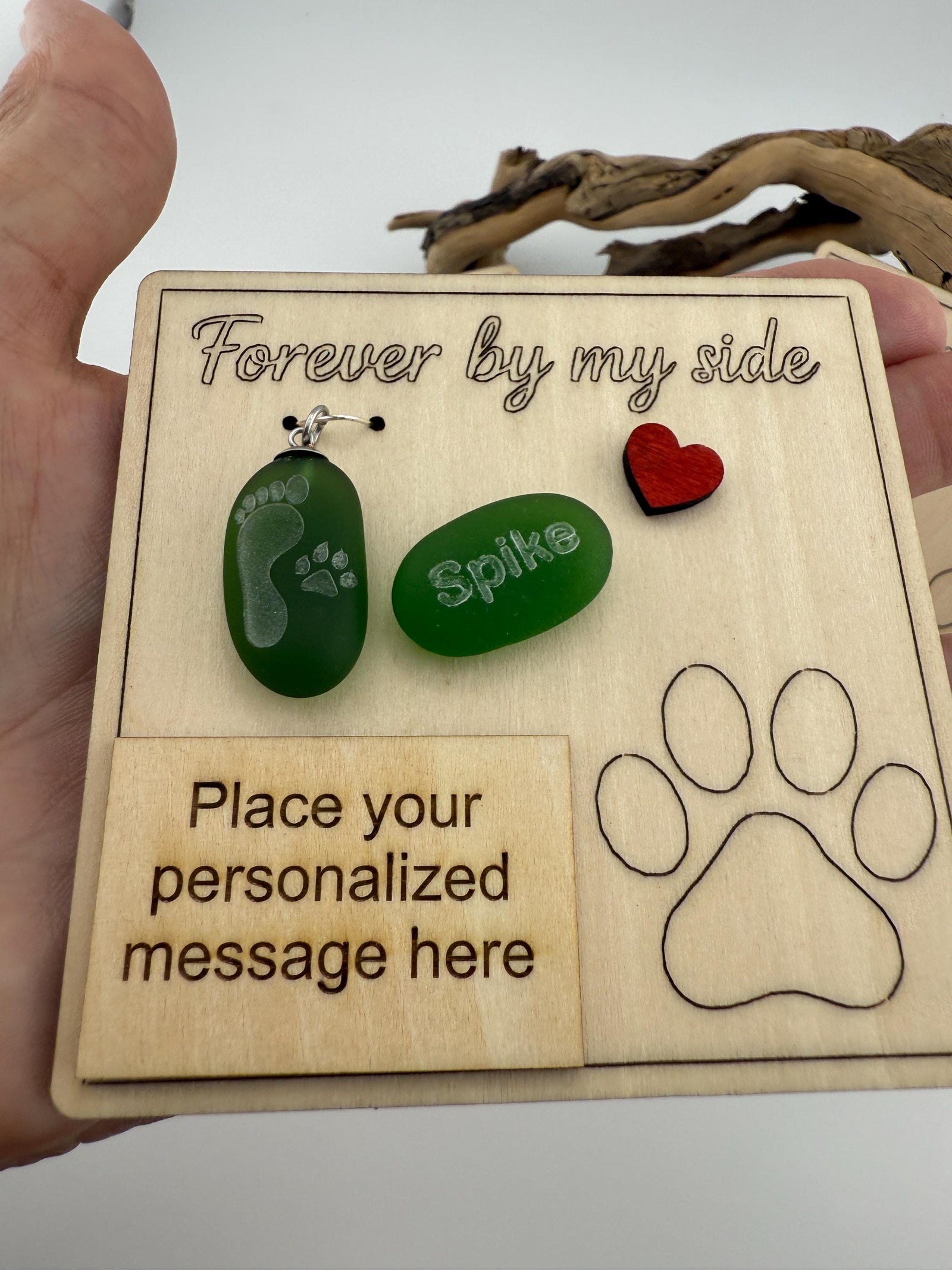 Pet Memorial, Pet Loss Keepsake Ornament: Engraved Sea Glass Paw Print Keepsake - Wearable Charm