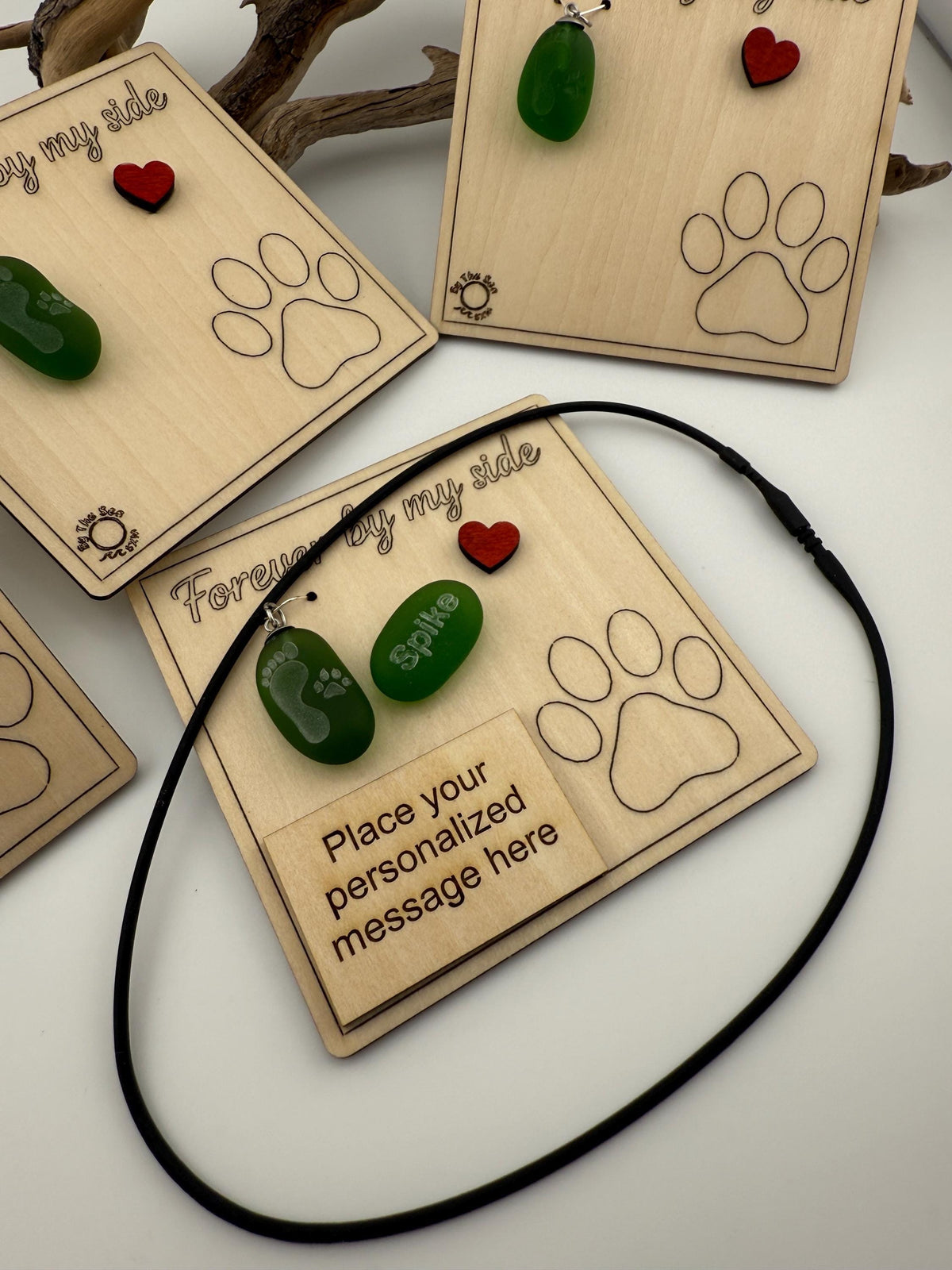 Pet Memorial, Pet Loss Keepsake Ornament: Engraved Sea Glass Paw Print Keepsake - Wearable Charm