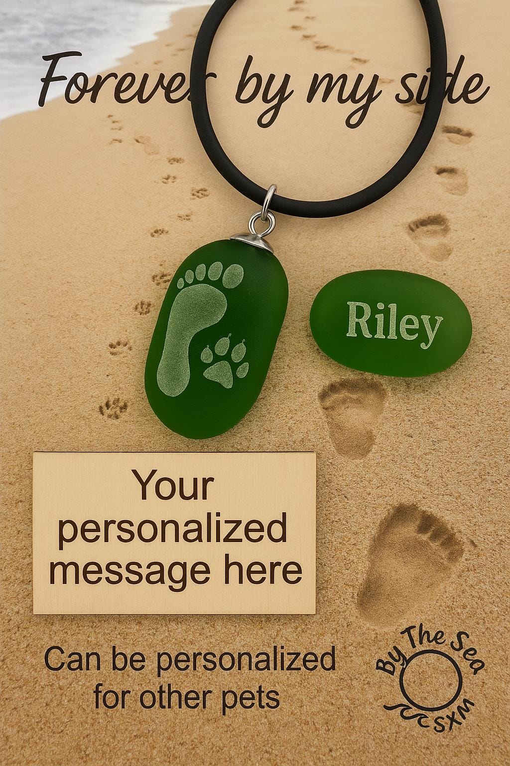 Pet Memorial, Pet Loss Keepsake Ornament: Engraved Sea Glass Paw Print Keepsake - Wearable Charm