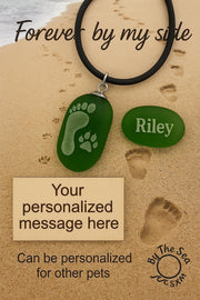 Pet Memorial, Pet Loss Keepsake Ornament: Engraved Sea Glass Paw Print Keepsake - Wearable Charm