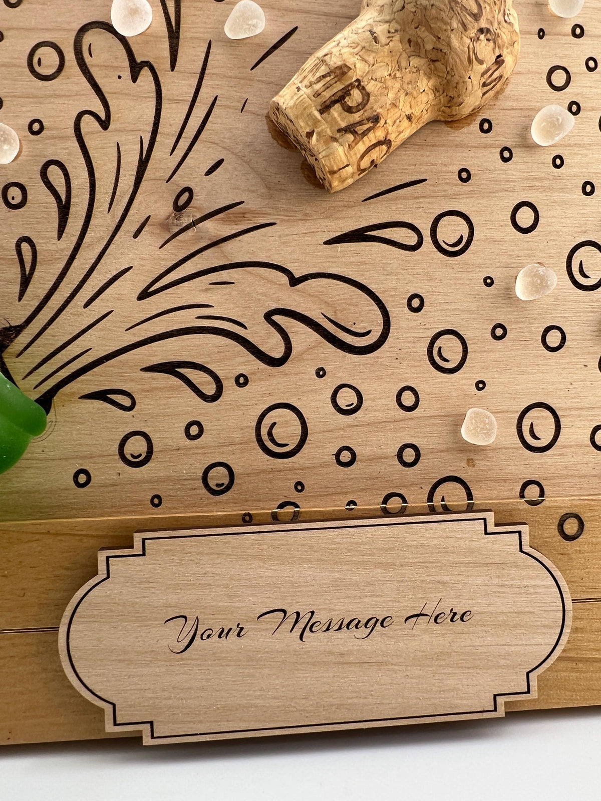Personalized Champagne Cork Frame, Caribbean Sea Glass, Wedding Gift