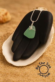 Rare Mint Milk Glass Sea Glass Necklace: Hand-Wrapped Caribbean Pendant