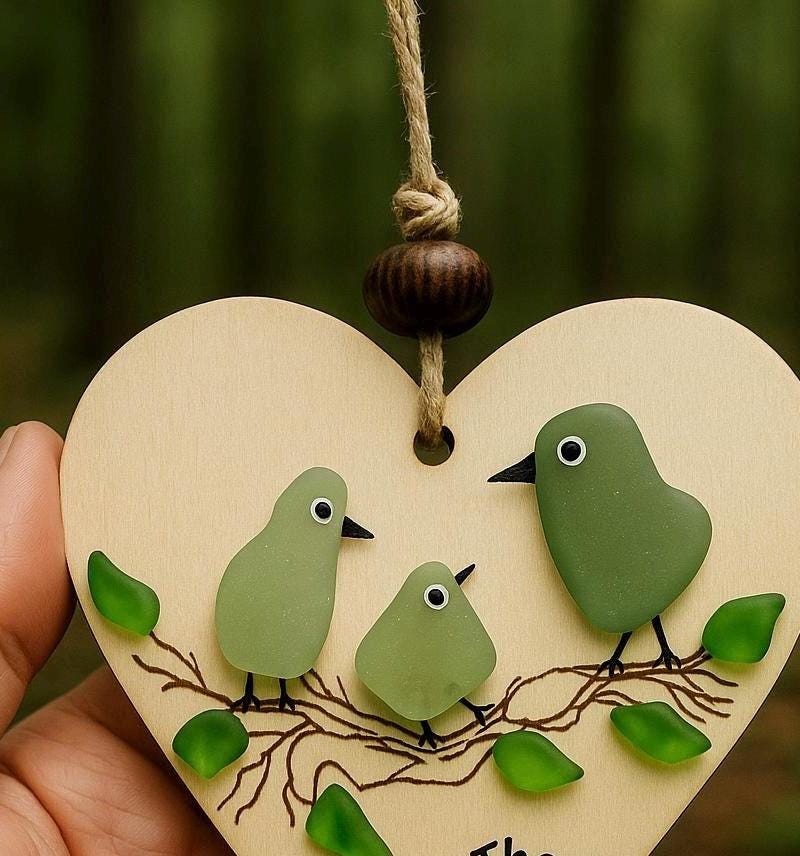 Sea Glass Bird Family Ornament, Baby's First Christmas Keepsake, New Baby Gift, Welcome to the World Little One
