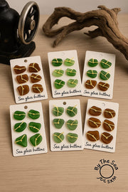 Handmade Caribbean Sea Glass Unique Buttons, Set of 6, Sewing Textile Embellishments