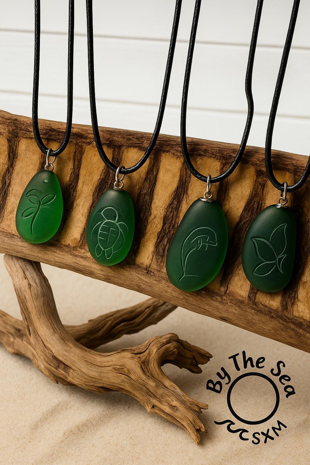 Choose Your Engraved Sea Glass Necklace, Authentic Caribbean Sea Glass Pendant, Beach Glass Jewelry, Coastal Gift