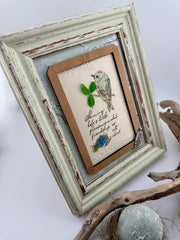 Framed Sea Glass Bird Art: Vintage Friendship Gift with Feather