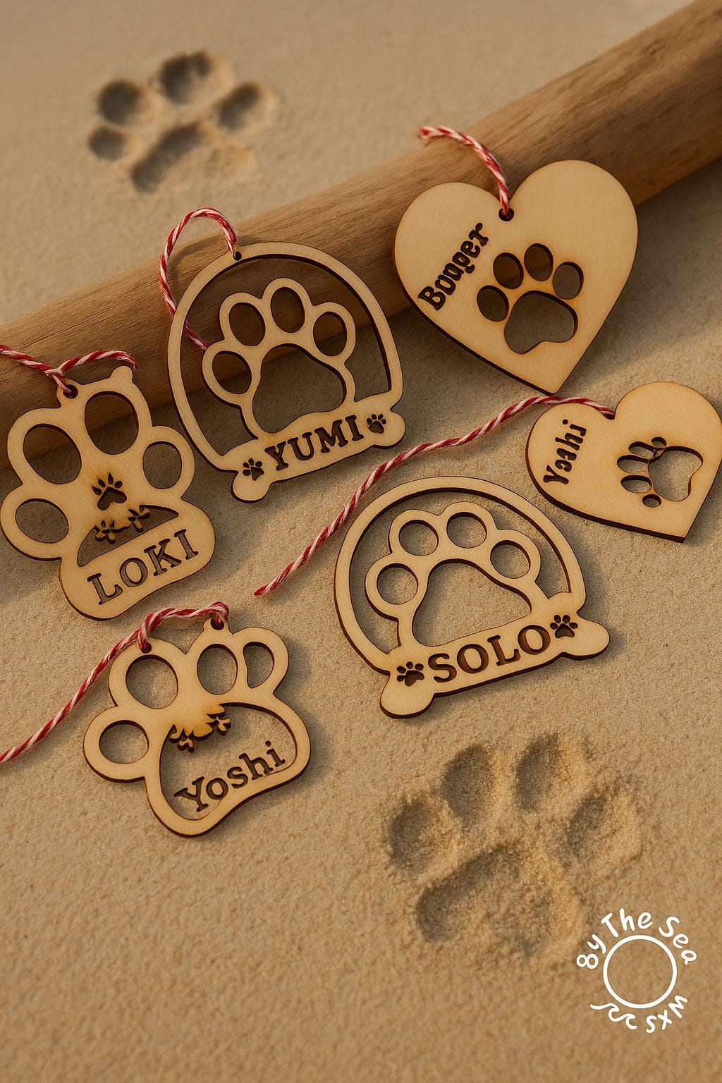 Personalized Wooden Pet Ornament, Christmas Paw Print Keepsake