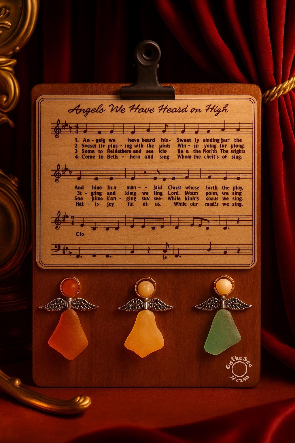 Sea Glass Angel Framed Art, Hark the Herald Christmas Carol
