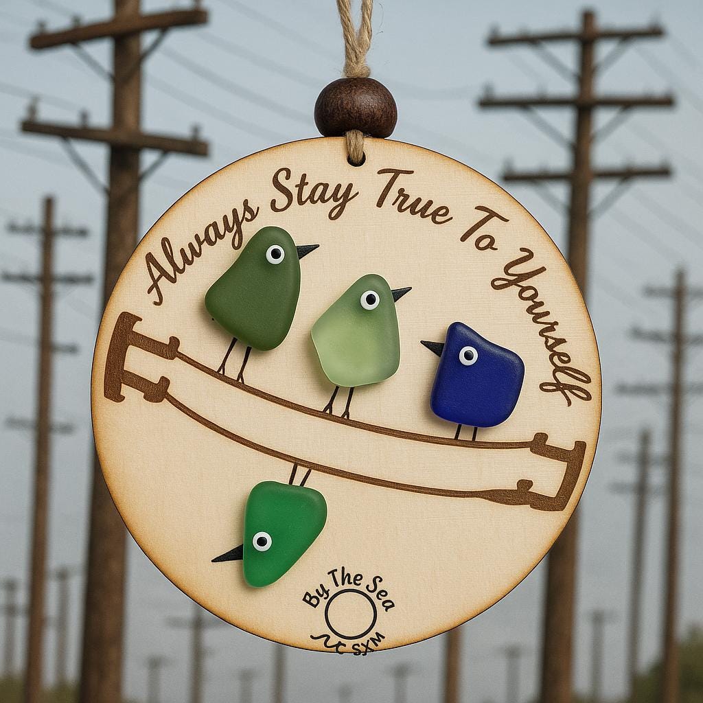 Sea Glass Bird Ornament – Coastal Art, Recycled Glass, Inspirational Gift
