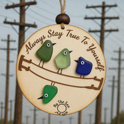 Sea Glass Bird Ornament – Coastal Art, Recycled Glass, Inspirational Gift