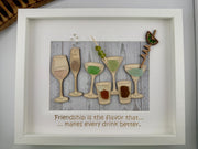Coastal Cocktail Wall Art – Genuine Caribbean Sea Glass – Home Bar Decor – Friendship Gift – Handmade Coastal Decor