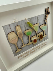Coastal Cocktail Wall Art – Genuine Caribbean Sea Glass – Home Bar Decor – Friendship Gift – Handmade Coastal Decor