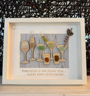 Coastal Cocktail Wall Art – Genuine Caribbean Sea Glass – Home Bar Decor – Friendship Gift – Handmade Coastal Decor