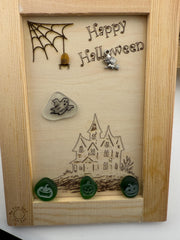 Halloween Haunted House Decor, Sea Glass Ghost Art, Spooky Tabletop Decor, Coastal Halloween, Handmade Sea Glass Pumpkin Art