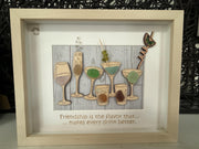 Coastal Cocktail Wall Art – Genuine Caribbean Sea Glass – Home Bar Decor – Friendship Gift – Handmade Coastal Decor