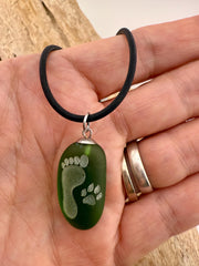 Pet Memorial, Pet Loss Keepsake Ornament: Engraved Sea Glass Paw Print Keepsake - Wearable Charm