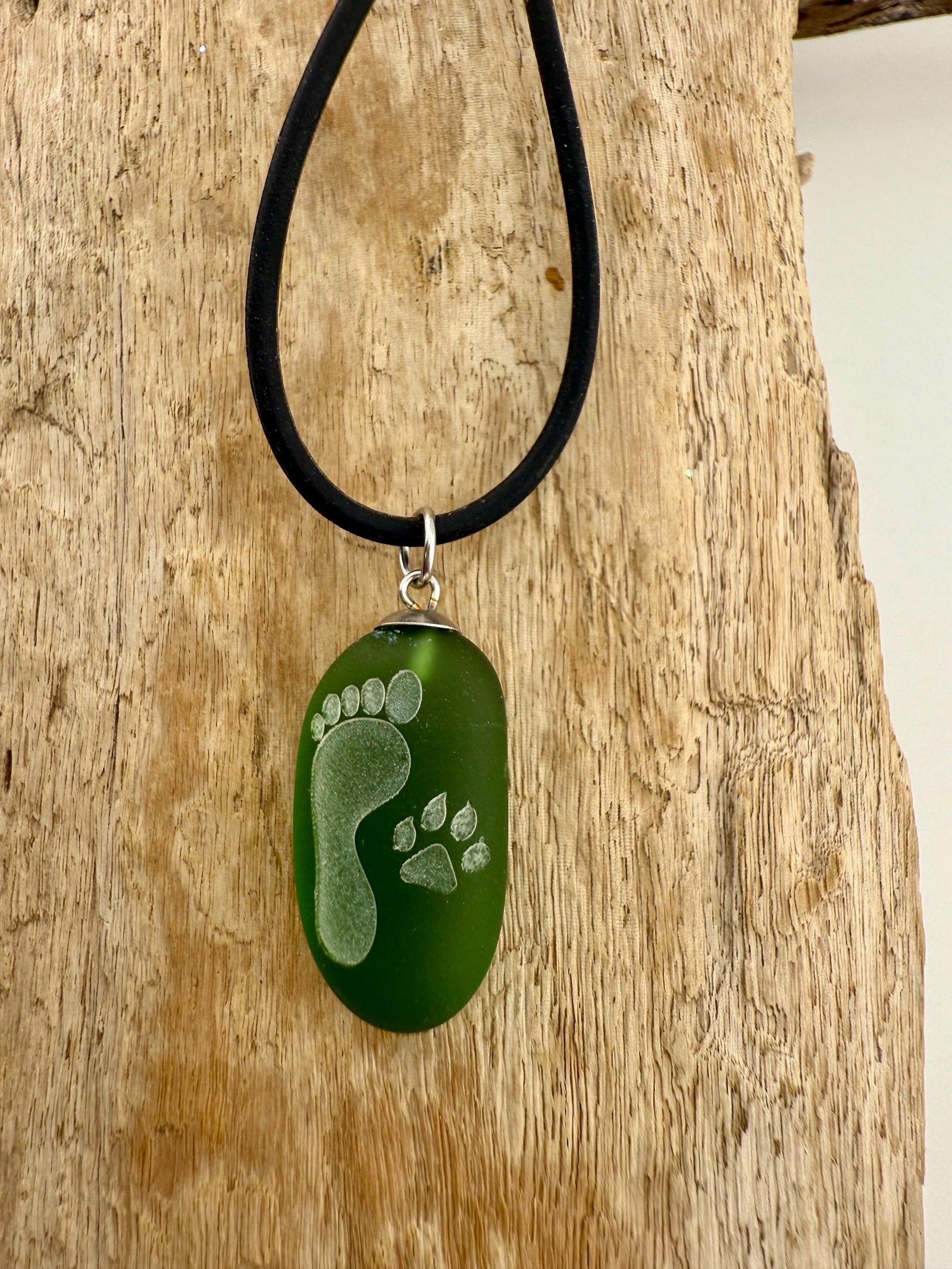 Pet Memorial, Pet Loss Keepsake Ornament: Engraved Sea Glass Paw Print Keepsake - Wearable Charm