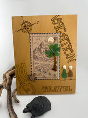 Sea Glass Palm Tree & Turtles Coastal Art - Framed Vintage Travel Scene