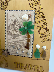 Sea Glass Palm Tree & Turtles Coastal Art - Framed Vintage Travel Scene