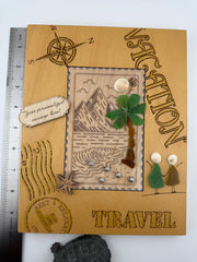 Sea Glass Palm Tree & Turtles Coastal Art - Framed Vintage Travel Scene