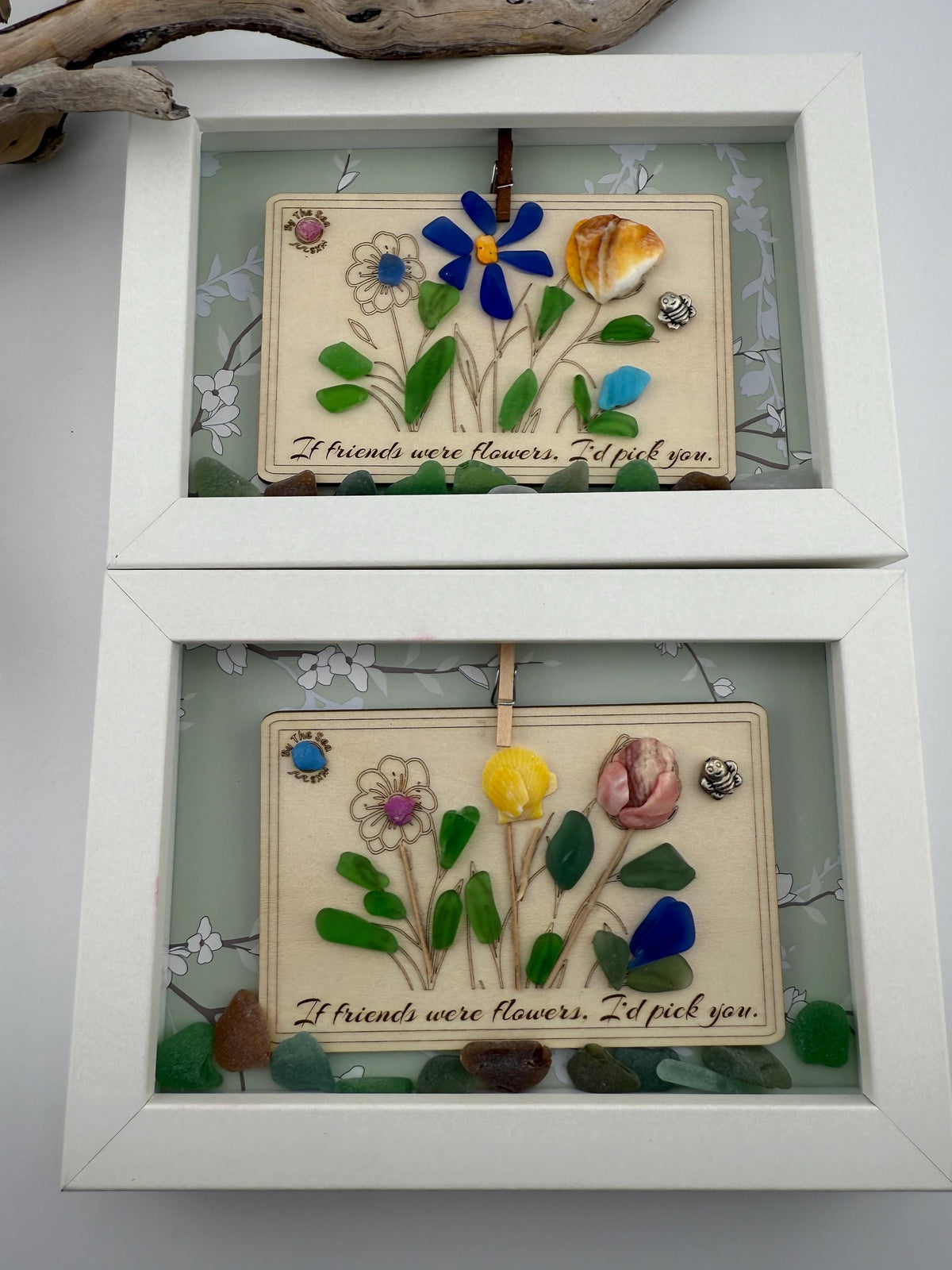 Genuine Sea Glass Friendship Flowers – Handmade Coastal Shadow Box Gift